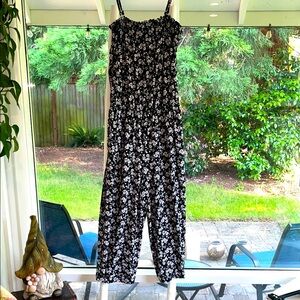 Maurices Black and White Floral Jumpsuit with Spaghetti Straps